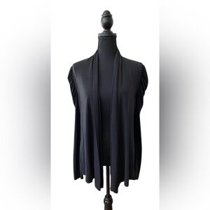 L8ter: Elegant Black Open Front Cardigan with Puffed Shoulders
